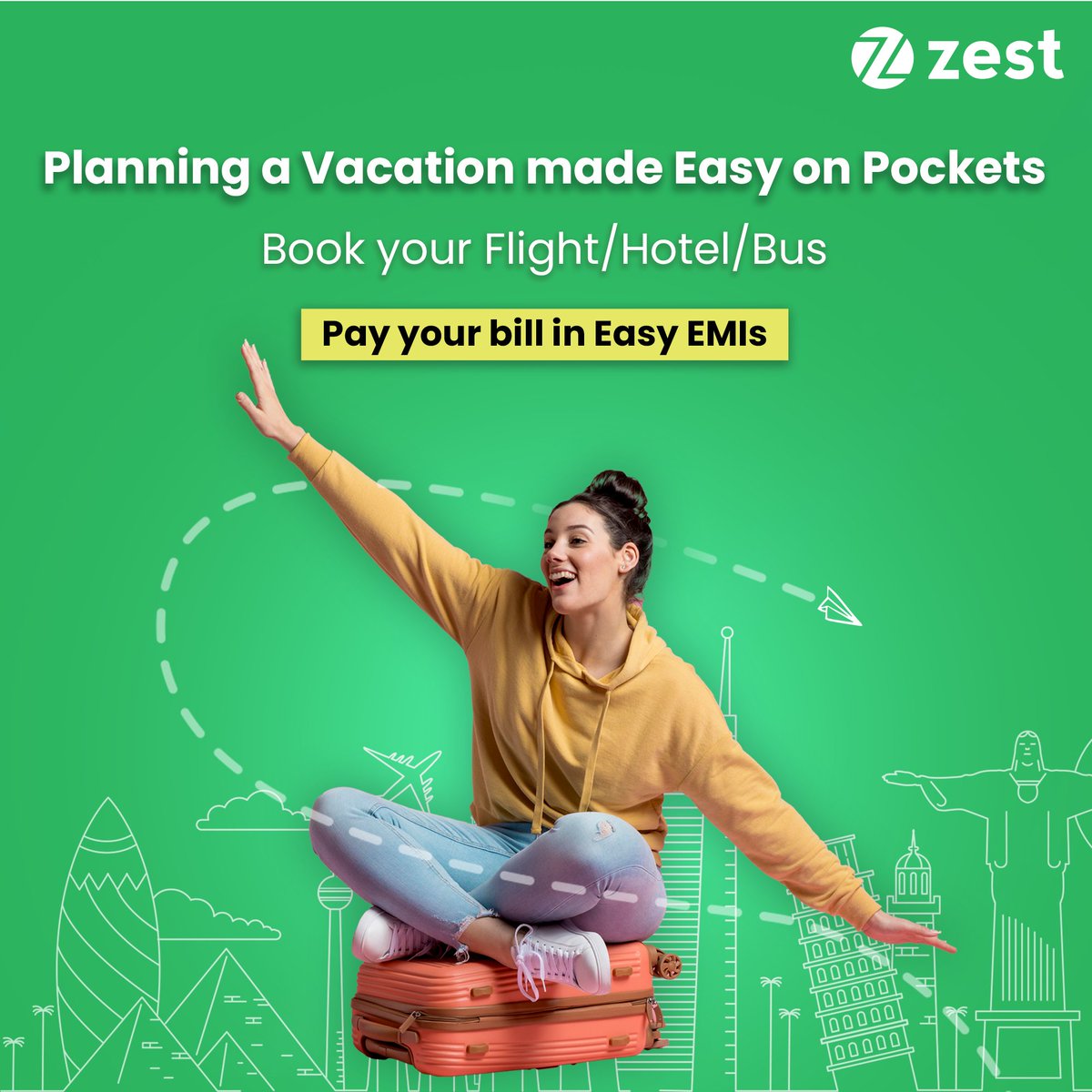 ZestMoney's tweet photo. With Cleartrip discounts and ZestMoney Easy EMIs, you can plan your next vacation without worrying about the finance๐๐.
Head over to the Cleartrip website/app and start booking now๐
#ZestMoney #EasyEMIs #Cleartrip #TravelPlans
#VacationGoals #TravelSmart #BookNow
#HolidayPlanning #flightbooking