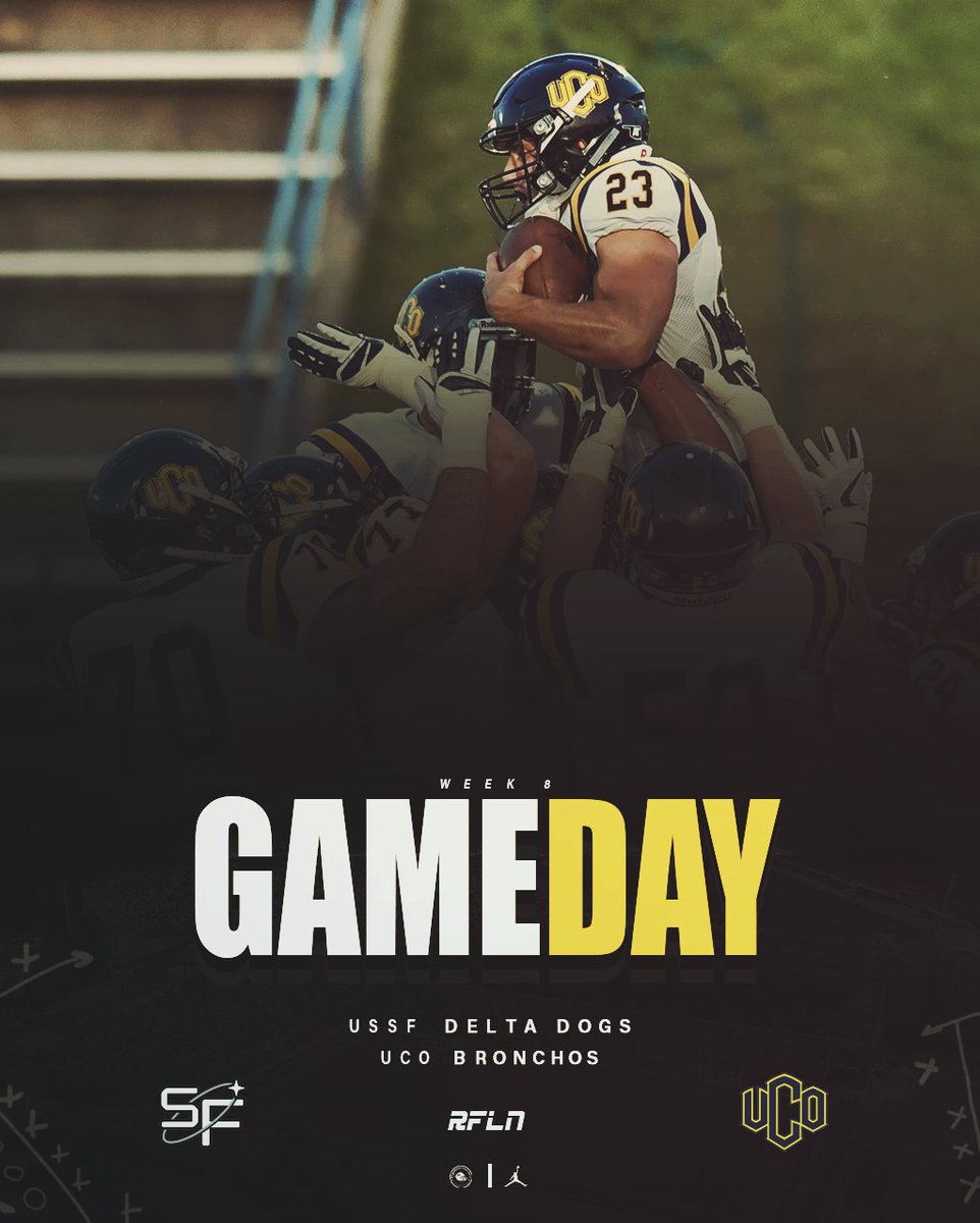 RFCLUCO's tweet photo. IT'S GAMEDAY IN THE FINAL WEEK OF THE REGULAR SEASON!

UCO looks to secure a spot in the division championship game with a win vs Space Force. Game is at 7:00 CT on the RFL Youtube Channel https://t.co/xWNieK4RUZ