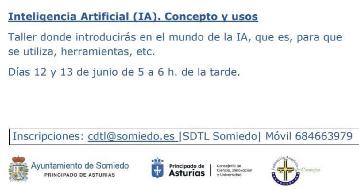 Y mañana!!! No os perdáis la charla taller #TIC en #SDTL #Somiedo dedicada a la #inteligenciaartificial Explicaremos, exploraremos y debatiremos… pero sobre todo aprenderemos algo más sobre la IA. Nos vemos a las 5 de la tarde!!! Os espero 😋🦾🌐📲 #ciencia  <a href="/SCTAsturias/">Consejería de Ciencia, Industria y Empleo</a>