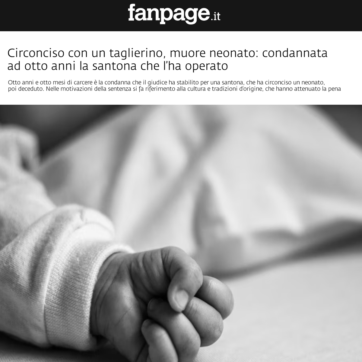 UAAR_it's tweet photo. Neonato muore dopo #circoncisione rituale in provincia di Roma: nigeriana condannata si giustificava con la Bibbia e con referenze di un capo villaggio. I giudici, all'insegna di un discutibile comunitarismo, riducono la pena per cultura e tradizione. 👇
https://t.co/Af46bzEpl2 https://t.co/SsSg4PjE1i