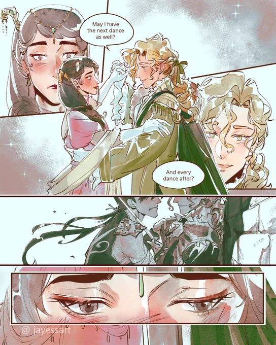 Redraw of my webcomic An Affair in Assumptions for my patreon (@/januarysun) from several months ago! Experimenting with a new style 