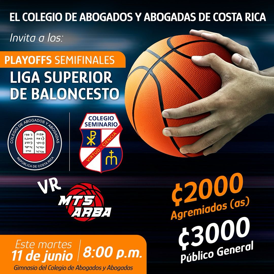 🔥𝑷𝑨𝑹𝑻𝑰𝑫𝑶 𝑺𝑬𝑴𝑰𝑭𝑰𝑵𝑨𝑳 𝑫𝑬 𝑩𝑨𝑳𝑶𝑵𝑪𝑬𝑺𝑻𝑶🔥
🏆𝐿𝑆𝐵 𝑑𝑒 𝐶𝑜𝑠𝑡𝑎 𝑅𝑖𝑐𝑎🏀🏀
📅11 de junio 2024
🕗8:00 p.m.
🆚𝙼𝚃𝚂 𝙰𝚁𝙱𝙰
🏟️Gimnasio Colegio de Abogados y Abogadas de Costa Rica 
🎟️₡3.000 regular
🎟️₡2.000 agremiadas⚖️estudiantes con carné 🪪
 #LSB24