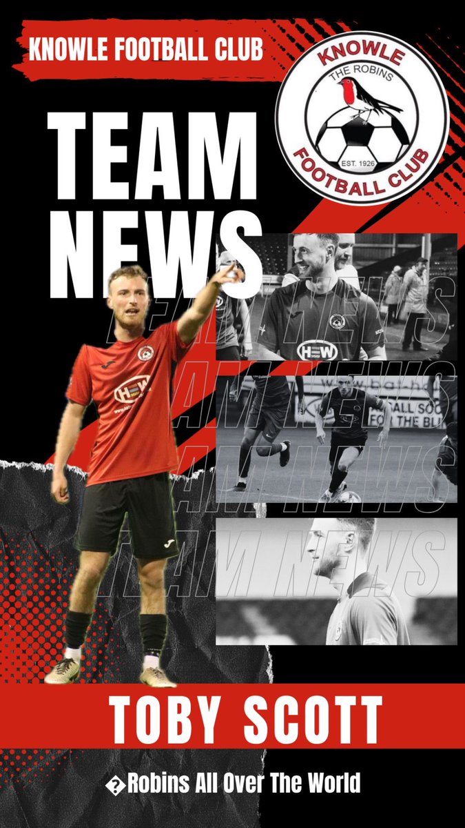 Knowle_FC's tweet photo. SCOTT REMAINS A ROBIN

Knowle FC are delighted to announce that Toby Scott has agreed to stay with us. Matt and Clive are thrilled with his decision. Toby is a top player with experience at higher levels and is crucial to our ambition to elevate the club! UTR ⚽️❤️ #KnowleFC #UTR https://t.co/bOkMGQbcpQ