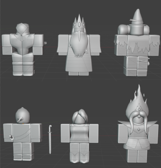 mb for the low quality image but i thought i might as well just show ALL of the r6 models made so far for adventure time infinitum #roblox #robloxdev #blender #adventuretime