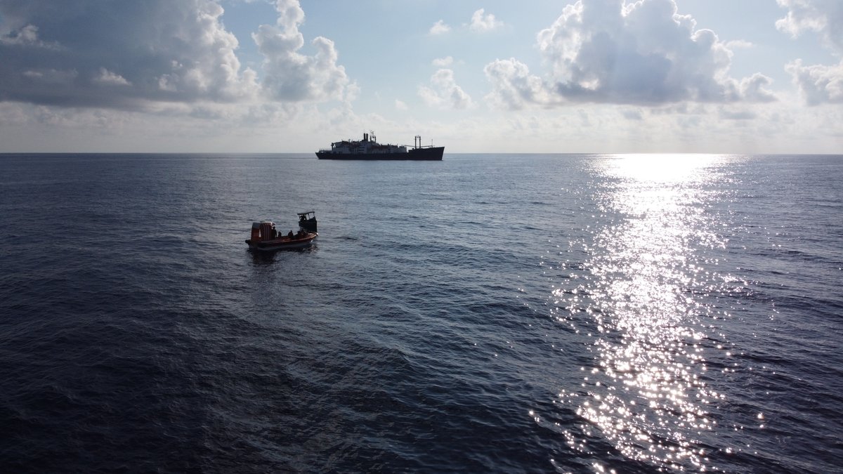 TAMU's tweet photo. While en route to Florida, @TexasMaritime cadets William Flores ’24 &amp; Kai Ethridge ’26 spotted a stranded vessel.

In coordination with @USCG, 3 boaters who had been adrift for 15 days in the Gulf of Mexico were rescued— a true example of selfless service. https://t.co/jR5GZkttrA https://t.co/9oI6CQHDie