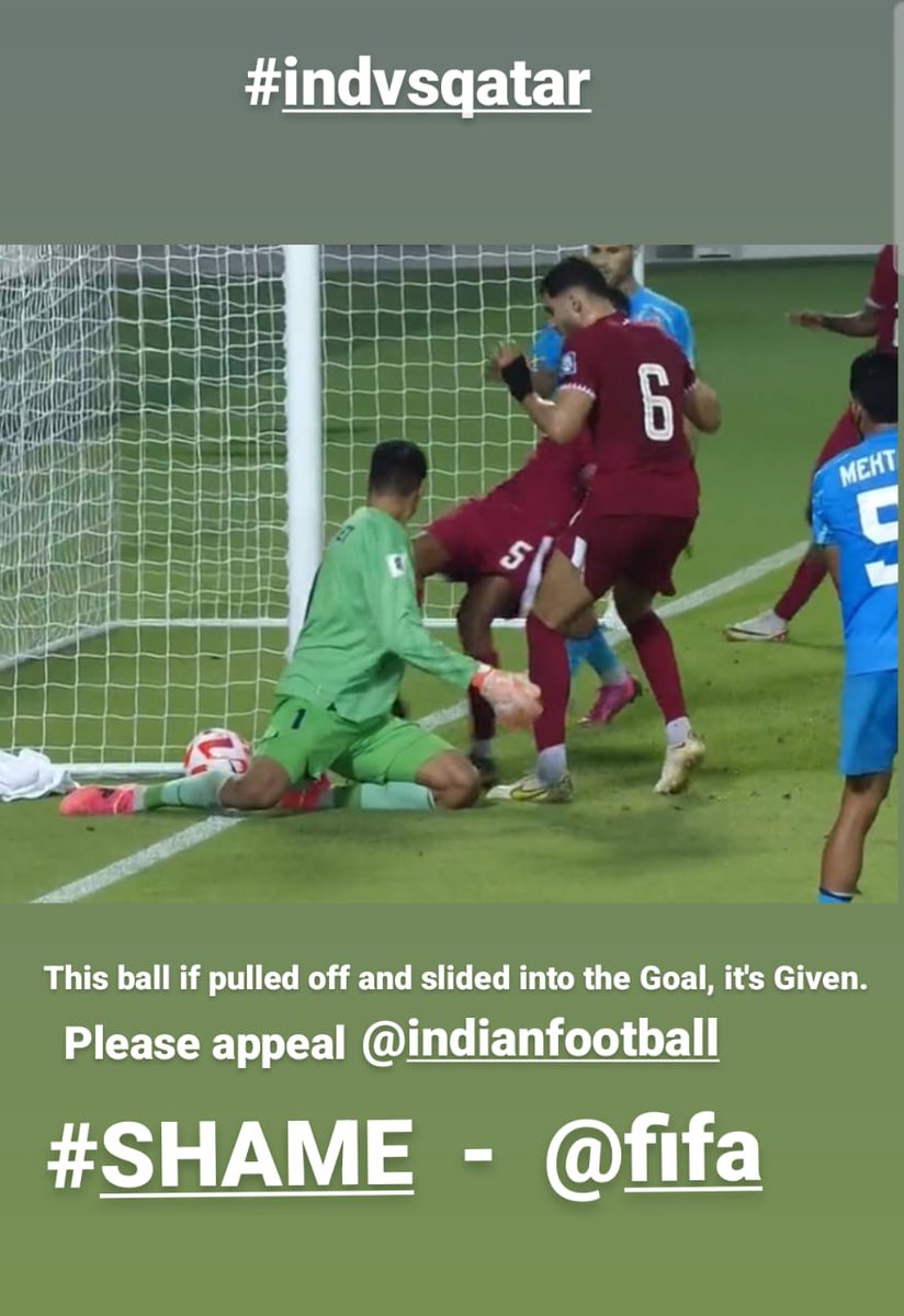 UchilSanket's tweet photo. Disgrace to #Football if this is counted in by @FIFAcom officially. Absolutely robbed in disguise. Just give BYE in Group stages to QATAR for real if you want to just play Politics. #IndVsQatar #IndiaVsQatar #IndianFootball #WorldCuQualifiers #FIFAWC2026 #Football #FootballWC https://t.co/RZkLqCGMGw