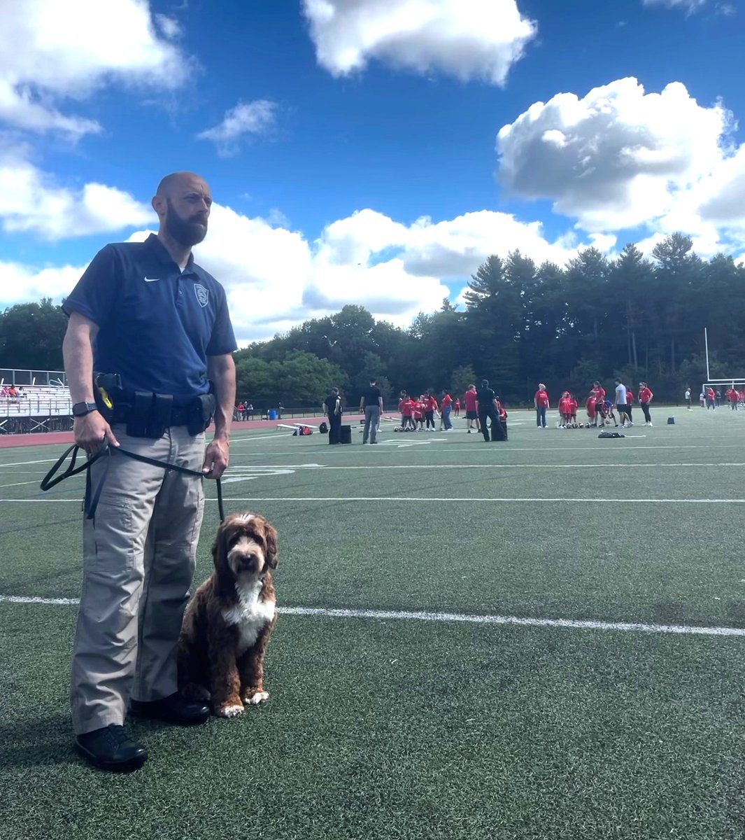 TPDWaffles's tweet photo. SRO Hanley and Officer Waffles had a lot of fun today cheering, honoring, and even participating in some of Special Olympics events at TMHS.
@TewksburyPD 
@tpsdistrict https://t.co/VBaU9IkalS