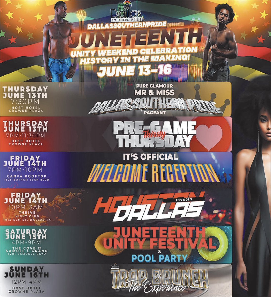 Dallas Voice (@dallasvoice) on Twitter photo <a href="/DSPride_dallas/">DallasSouthernPride</a> is pulling out all the stops this weekend beginning Thursday and continuing till Sunday!!! Visit DallasSouthernPride.com for information, links to sections and tickets! ๐ท๐ท
#DallasVoice #LGBTQDallas #DallasSouthernPride #Juneteenth #BlackDallas #BlackPride <a href="/DSPride_dallas/">DallasSouthernPride</a> is pulling out all the stops this weekend beginning Thursday and continuing till Sunday!!! Visit DallasSouthernPride.com for information, links to sections and tickets! ๐ท๐ท
#DallasVoice #LGBTQDallas #DallasSouthernPride #Juneteenth #BlackDallas #BlackPride