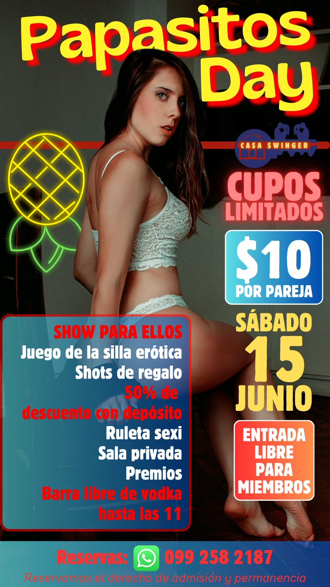 Este sábado celebramos a los Papasitos de Casa Swinger.

Reserva tu cupo ya!