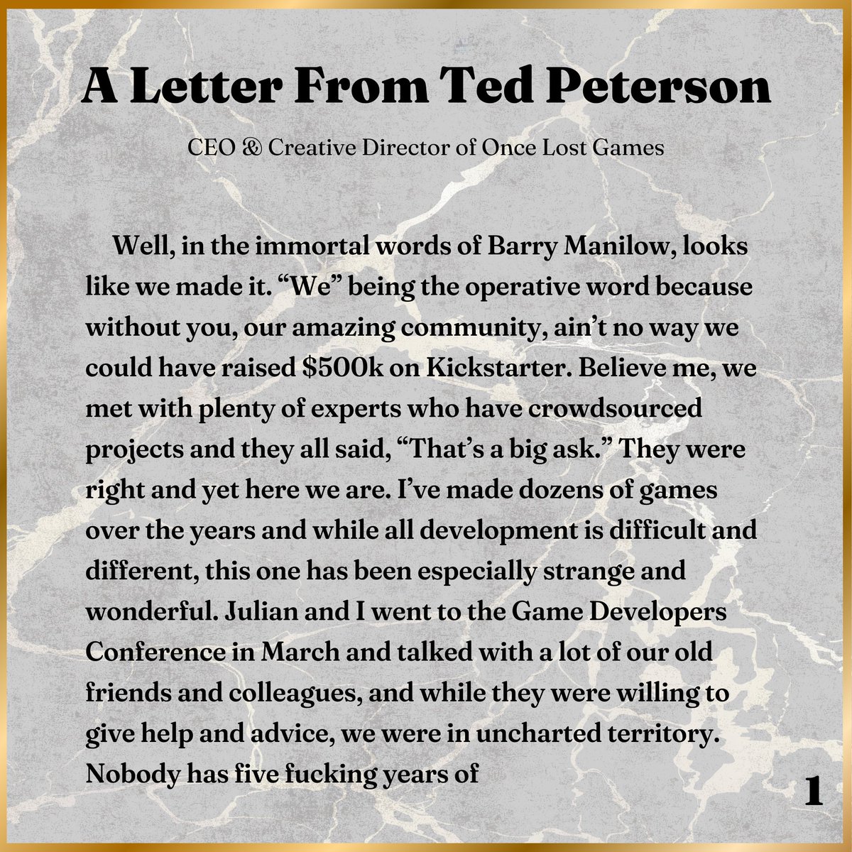 OnceLostGames's tweet photo. 🎉 WE DID IT! 🚀

We’ve reached our goal of $500,000 in only 12 days!!! 💰
Incredible! THANK YOU SO MUCH! 🙌

Here’s a letter from Ted Peterson, our CEO &amp; Creative Director of Once Lost Games, to thank all of you! ✉️

AND it doesn’t stop here either! We still have 17 days left! https://t.co/LObF8FNsAc