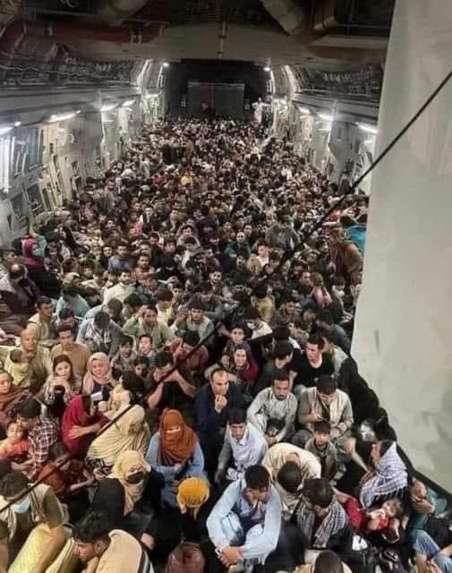 “This is the inside of the C-17 that took off from Kabul in 2021 August. There are 640 passengers pictured here. It's designed to carry 150.

Even if you know nothing about aeronautics, know that in order to get a plane off the ground pilots have to balance airplane weight