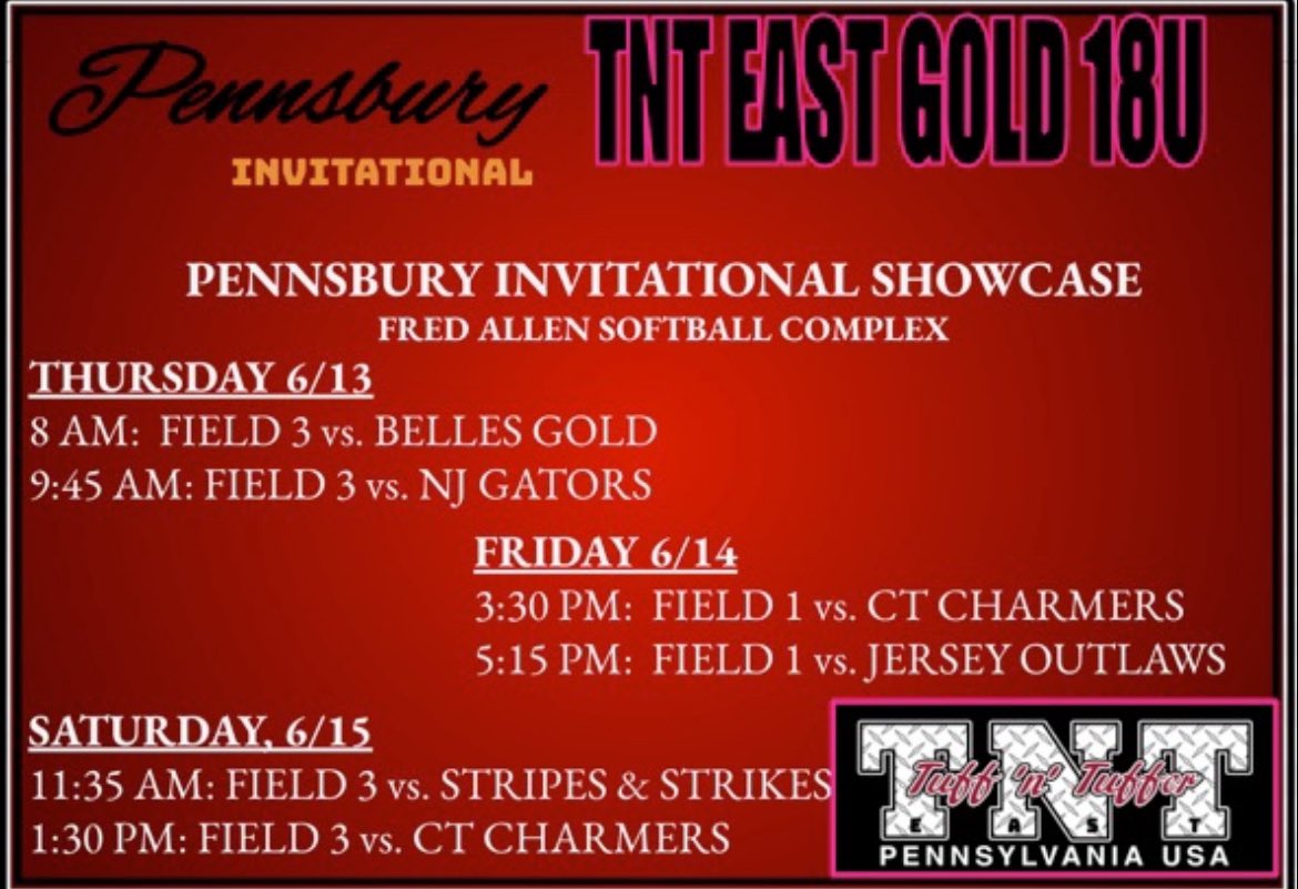 JillianMctamney's tweet photo. Pennsbury Showcase this weekend! Here’s our schedule🥎🥎 https://t.co/S24E20KWYW