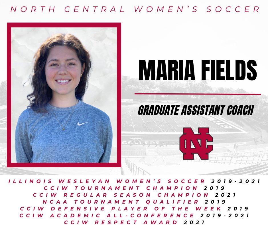 NCC_WSoccer's tweet photo. Excited to add Maria Fields to our North Central Coaching Staff this fall as a Graduate Assistant Coach. 
•
Maria was a standout goalkeeper at Illinois Wesleyan University and Lincoln-Way East High School. Welcome to the Cardinal Family, Maria! #GoCards https://t.co/svBhAtqhuZ