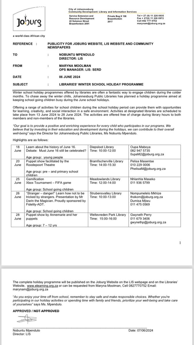 LubaMagwentshu's tweet image. #LIS #HolidayPrograms #JoburgServices #WeServeJoburg #JoburgLibraries #ServantOfThePeople