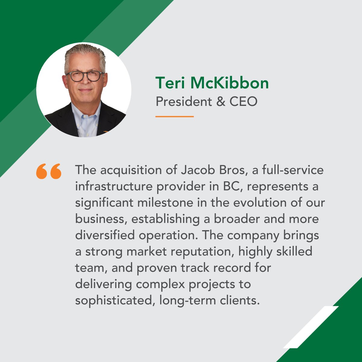A message from President and CEO, Teri McKibbon on Bird Construction’s recent definitive share purchase agreement with Jacob Bros Construction. 

Read the full press release: bit.ly/45iErks
