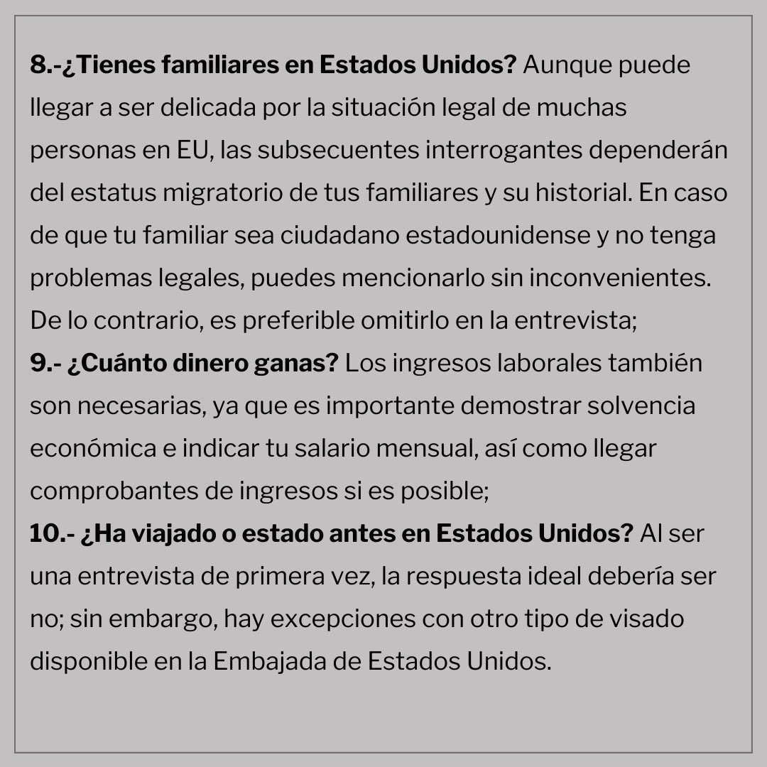 Estas pueden ser las 10 preguntas más comunes que te realicen en tu entrevista para obtener la visa. 

#migobiernocom #visa #Entrevista #preguntas