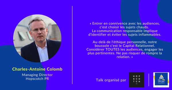 <a href="/CharlesAntoine/">CharlesAntoine</a>, Managing Director <a href="/HopscotchPR_/">Hopscotch PR</a> prend la parole sur le lien entre communication de crise et communication responsable🎙
