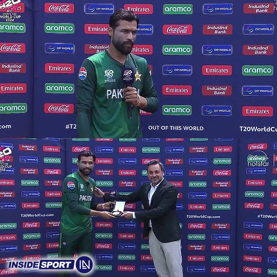 InsideSportIND's tweet photo. Mohammad Amir wins the player of the match award for his excellent bowling performance against Canada 🔥🏏
📷:- Disney+ Hotstar
#MAmir #POTM #CANvPAK #T20WC2024 #Insidesport #Crickettwitter https://t.co/tESbFbJ82R