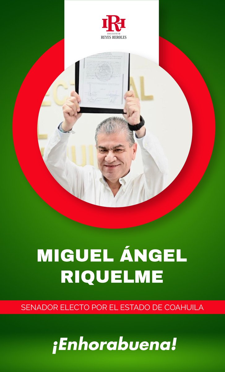 ¡Felicidades, <a href="/mrikelme/">Miguel Riquelme</a>, por ser electo como Senador de Coahuila!

Su compromiso, capacidad y sensibilidad social serán de gran valor en el Senado. 

¡Mucho éxito!