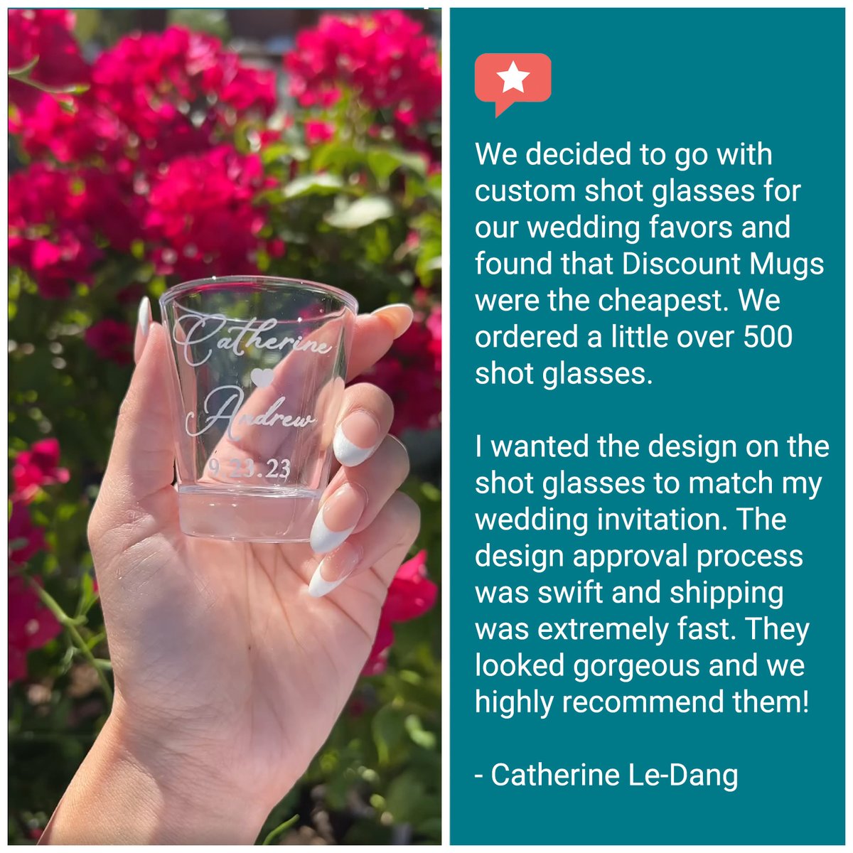 discountmugscom's tweet image. Big thanks to Catherine for the recommendation! 🥂 We're thrilled you love your shot glasses. Your wedding must have been stunning and unforgettable!

Looking for the perfect favors or giveaways? Discover more here: hubs.ly/Q02zDRLJ0

#customshotglasses #weddings #favors