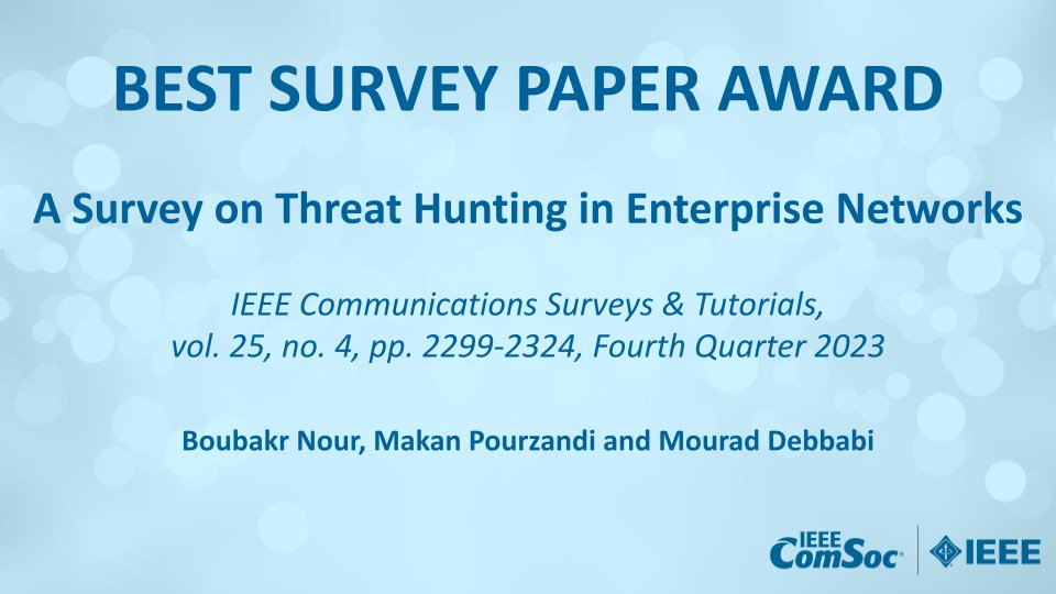 Congratulations to the winners of the 2024 Best Survey Paper Award: Boubakr Nour, Makan Pourzandi and Mourad Debbabi!