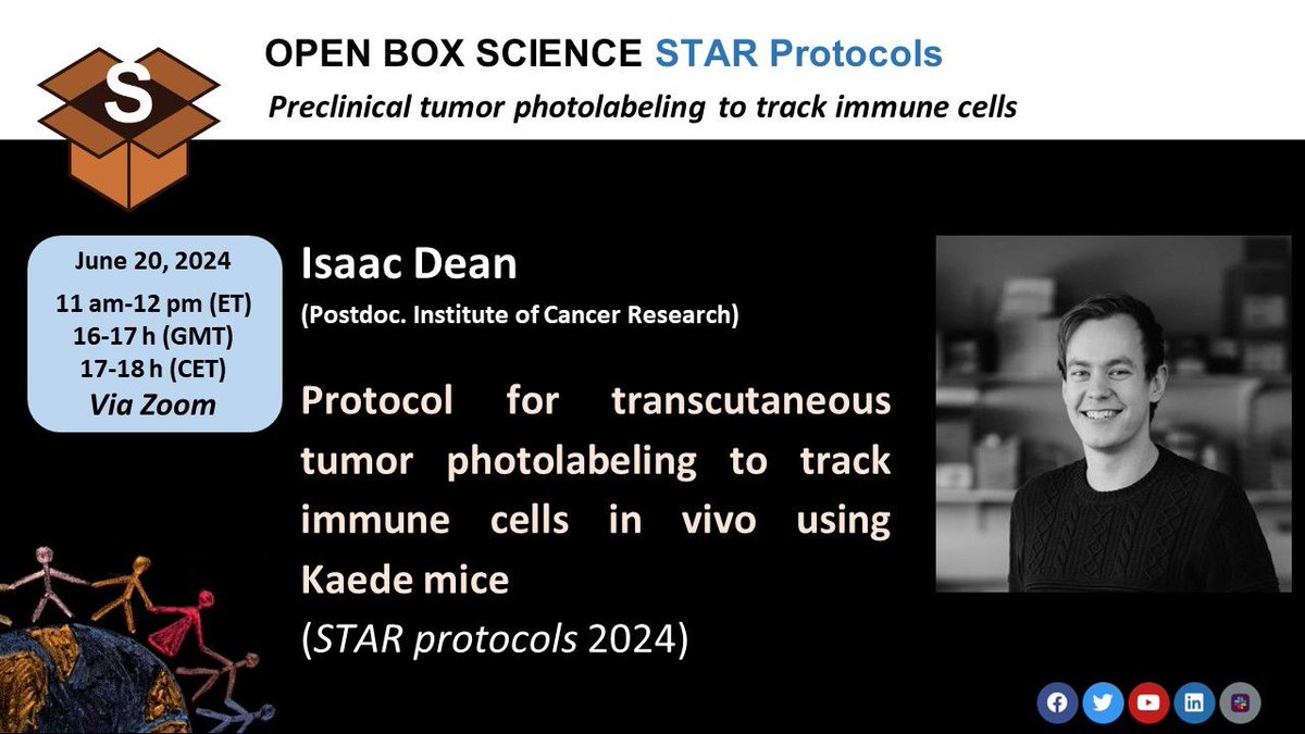 Open Box Science (@openboxsci) on Twitter photo OBS #STAR Protocols Seminar
π Thu, Jun 20, 11 am ET/16h GMT/17h CET
ποΈ <a href="/IWD_Sci/">Isaac</a> (Institute of Cancer Research)
"Protocol for transcutaneous tumor photolabeling to track immune cells in vivo using Kaede mice" (STAR Protocols 2024)
βοΈ
us02web.zoom.us/meeting/registβ¦
#openscience OBS #STAR Protocols Seminar
π Thu, Jun 20, 11 am ET/16h GMT/17h CET
ποΈ <a href="/IWD_Sci/">Isaac</a> (Institute of Cancer Research)
"Protocol for transcutaneous tumor photolabeling to track immune cells in vivo using Kaede mice" (STAR Protocols 2024)
βοΈ
us02web.zoom.us/meeting/registβ¦
#openscience