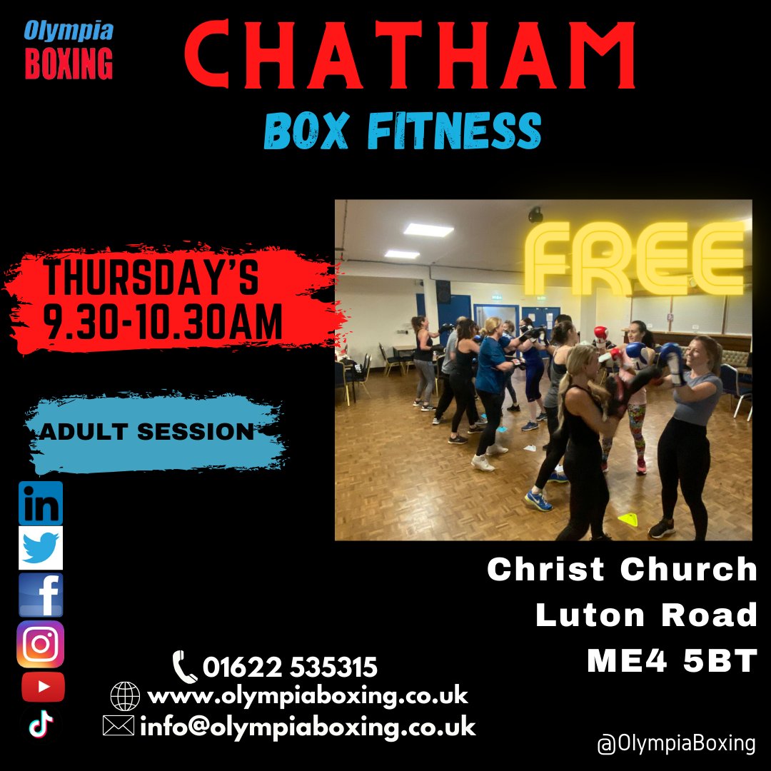Our free #chatham adult community BOX Fitness programme runs every Thursday 9.30-10.30am @ the Christ Church. To book onto the programme please DM us quoting CBF
#doorstepsport #communitysport #boxingtraining #boxingfitness #boxfitness  #sportchangeslives