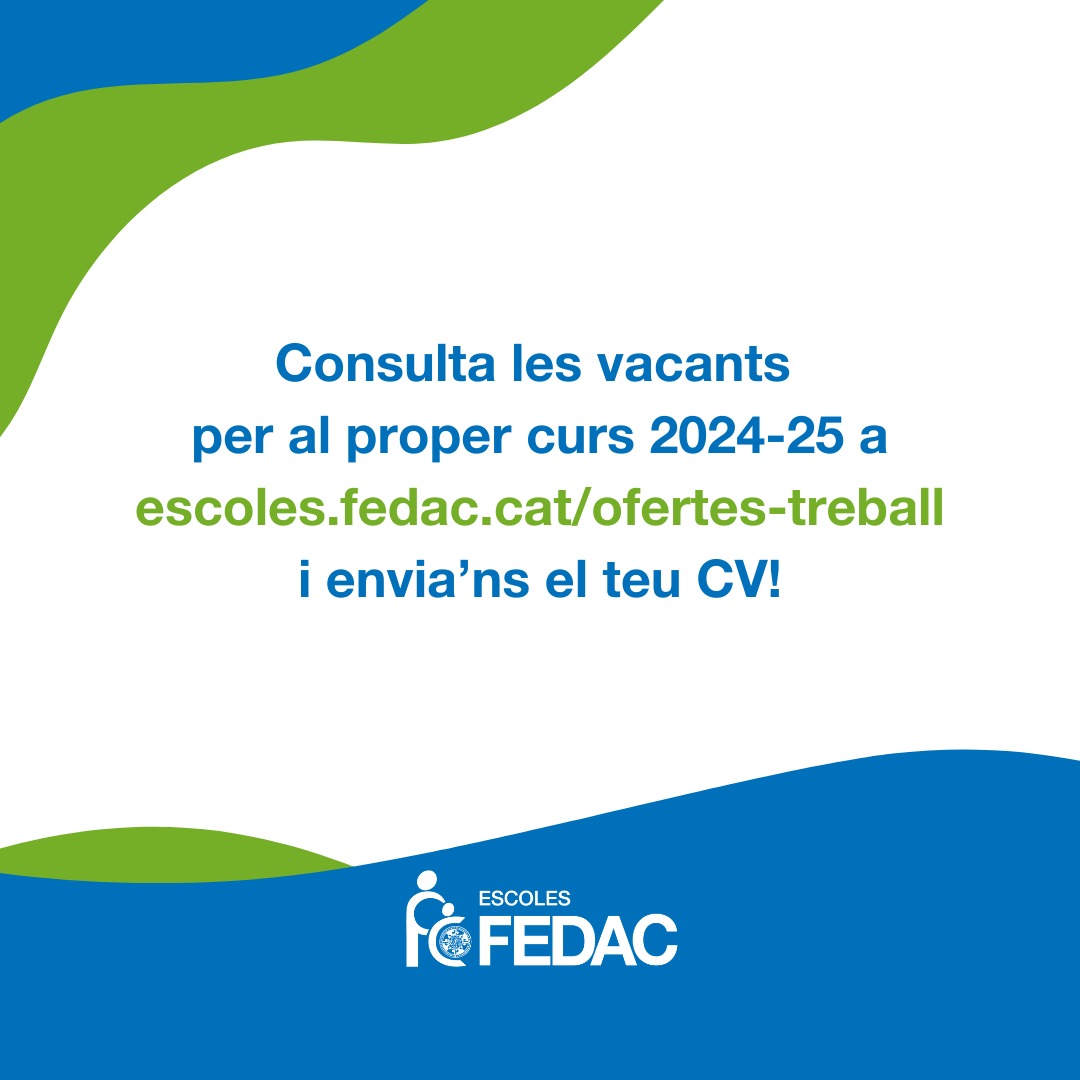 Vols ser part activa d’una xarxa de 25 #EscolesAutèntiquesxPersonesÚniques per tot Catalunya? Busquem educadors i educadores que sentin la #passióxeducar i vulguin formar part de la gran família de les #escolesFEDAC.
Consulta les ofertes a: escoles.fedac.cat/ofertes-trebal… 
#FeinaEducació