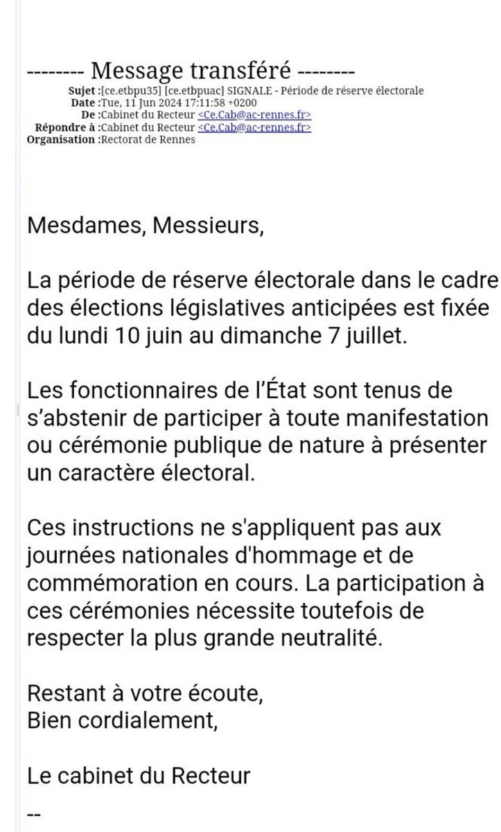 Alors non Monsieur le recteur <a href="/emmanuel_ethis/">Emmanuel Ethis</a>, les enseignants et directeurs d’école ne sont pas fonctionnaires d’autorité, donc cette période de réserve ne les concerne pas. En tant que citoyen, chacun peut participer à une manifestation à caractère électoral ! Un erratum c’est