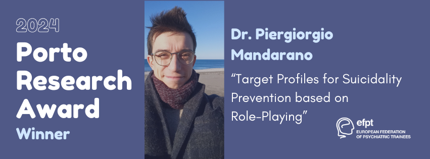 The EFPT is glad to announce the 2024 Porto Research Award Winner: Dr. Piergiorgio Mandarano. Congratulations!🎉
The winning research project titled "Target Profiles for Suicidality Prevention based on Role-Playing" will be presented at the 32nd EFPT Forum Riga 2024, on 5th July