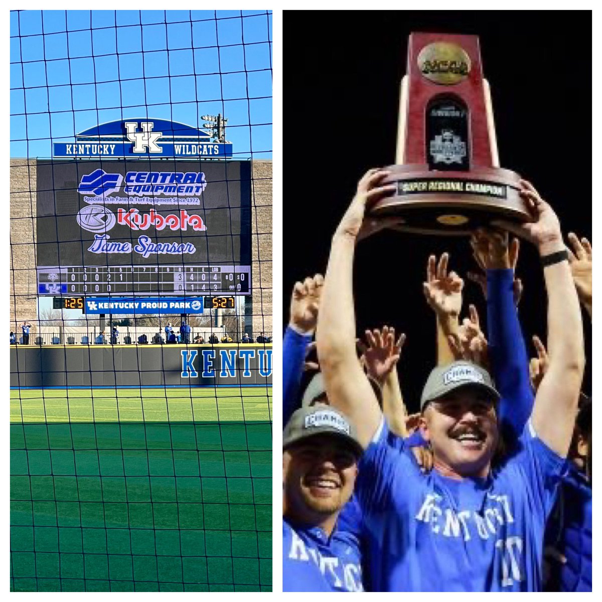 CentralEquip's tweet photo. How the @UKBaseball regular season began, and how the Super Regional ended.

We were so glad to get the chance to work with @JMISports in sponsoring UK Baseball for the first time this historic season, along with @kubota_usa. 

Good Luck in the @CWSOmaha Bat Cats! #BBN https://t.co/ArJSeBcv4z