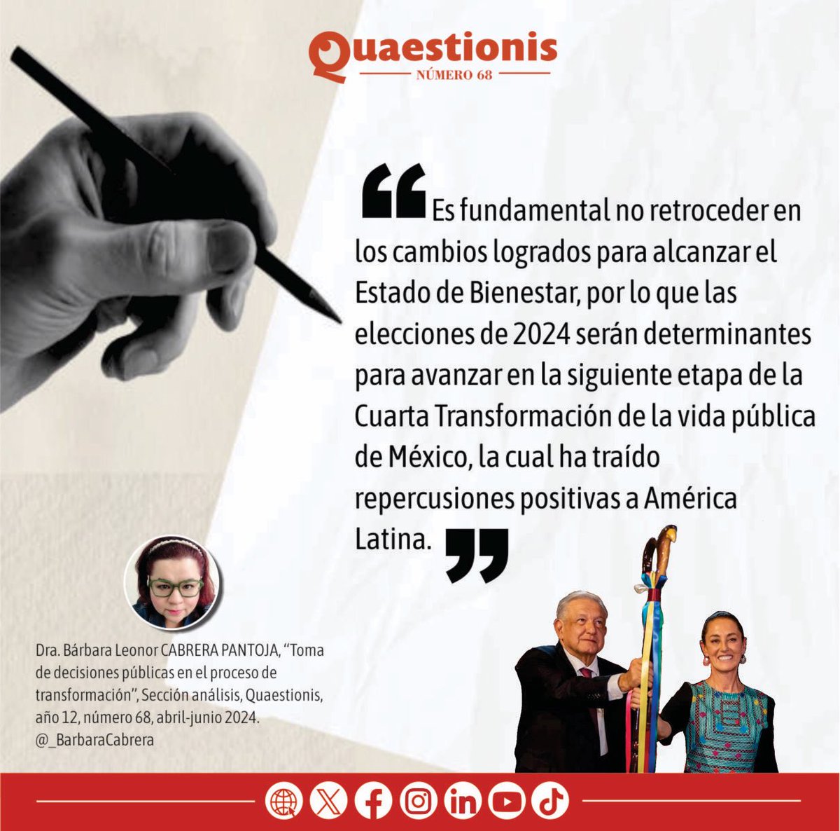 _BarbaraCabrera's tweet photo. 📌 Así lo digo en mi artículo “TOMA DE DECISIONES PÚBLICAS EN EL PROCESO DE TRANSFORMACIÓN” 👉 https://t.co/5sEmSsDPJG
📖📲 Publicado en la sección análisis de la Revista @QuaestionisMx
#RevistaQuaestionis #Q68 #ElArteDePensar #12años https://t.co/KIw56uSbKC