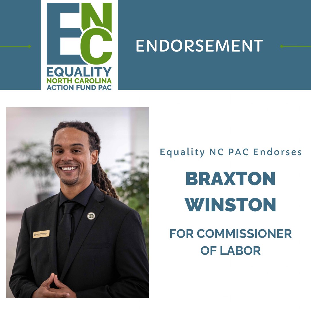 votebraxton's tweet photo. Grateful to have the endorsement of @equalitync -- the oldest statewide organization in the US dedicated to securing rights &amp; protections for the LGBTQ community. As NC's next Commissioner of Labor, I'll work to create a safer, more equitable workplace for all North Carolinians. https://t.co/Zg5BAY45nN