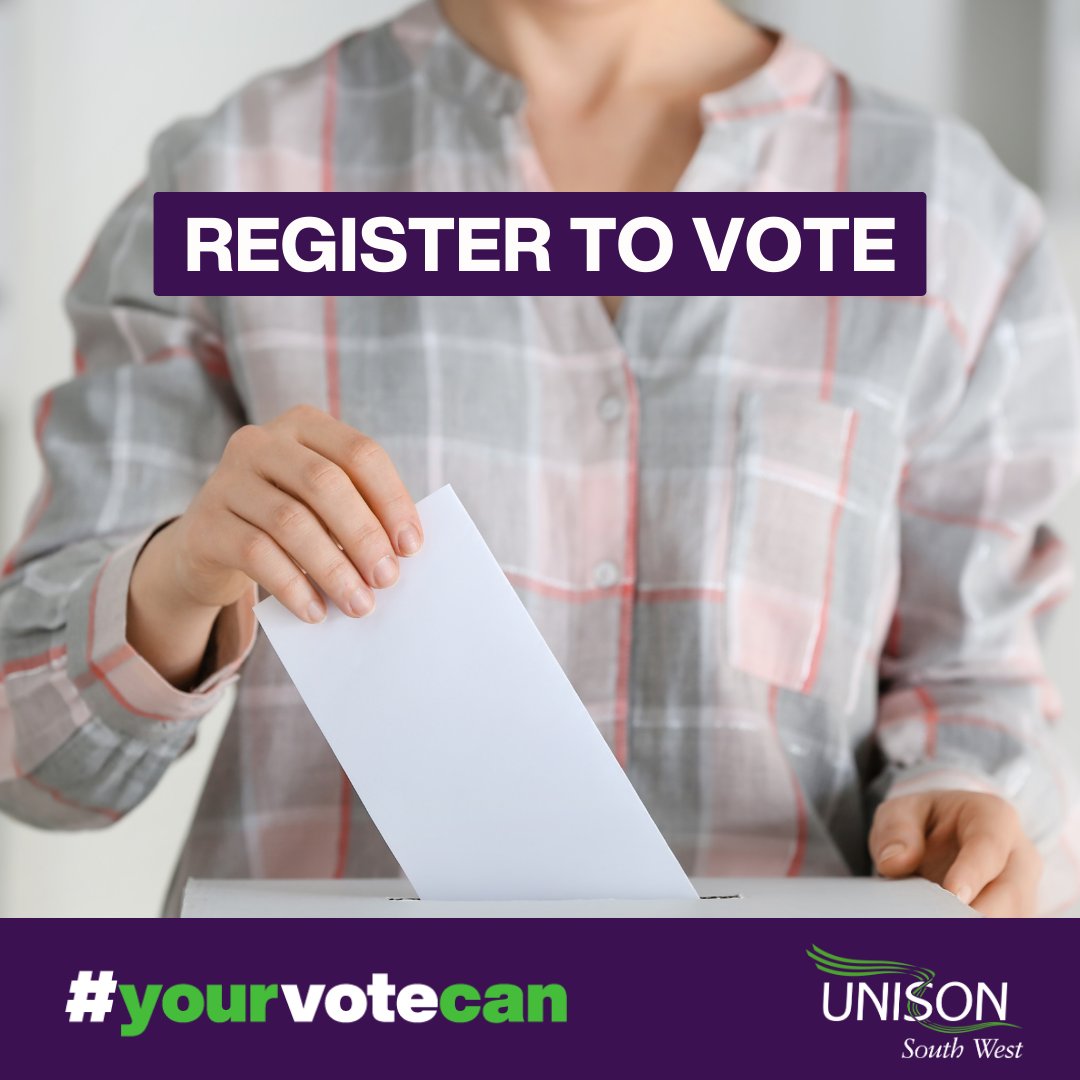UNISONSW's tweet image. There's just one week left to register to vote in the UK general election⏩ gov.uk/register-to-vo…

#YourVoteCan