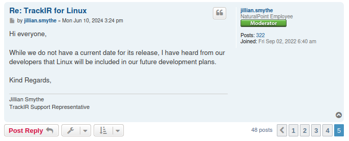 AondoOnLinux's tweet image. TrackIR in future dev plans for Linux
This is great news for #TrackIR on #Linux @trackir 

Looking forward to review how well this will work together with #StarCitizen

Will it be open source? With the same spirit of the environment it will live in?

@tobiigaming any followup?