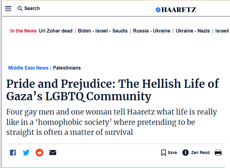 mboudry's tweet photo. To the attention of "Queers for Palestine" and assorted idiots: "At risk of harassment, torture or worse from Hamas or members of their own families, queer Gazans often hide away in fear. In the Strip, “passing” as straight can be a matter of survival." https://t.co/waEe0U1EAs https://t.co/mttHQPHPdC