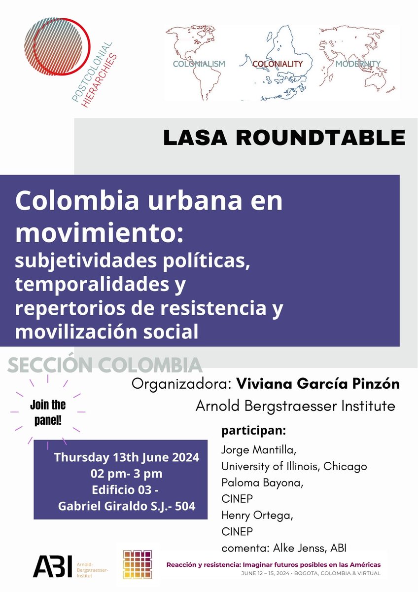 AlkeJenss's tweet image. Qué honor poder participar con @vivigarciap Jorge Mantilla, Paloma Bayona y Henry Ortega @CINEP_PPP en esta mesa de lujo: "Colombia urbana en movimiento" with support from @AbiFreiburg @postcolh22  acompáñennos/ come along