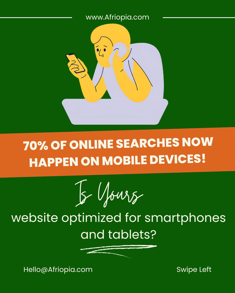 afriopia's tweet photo. Did you know that 70% of online searches now happen on mobile devices? Don't miss out on potential customers! Ensure your website offers a seamless experience for all users, regardless of the device they're using. https://t.co/7kHi9Ek09H
