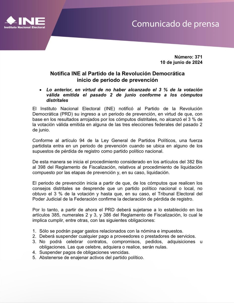 🚨FINALMENTE🚨
El INE emite el certificado de defunción del PRD.