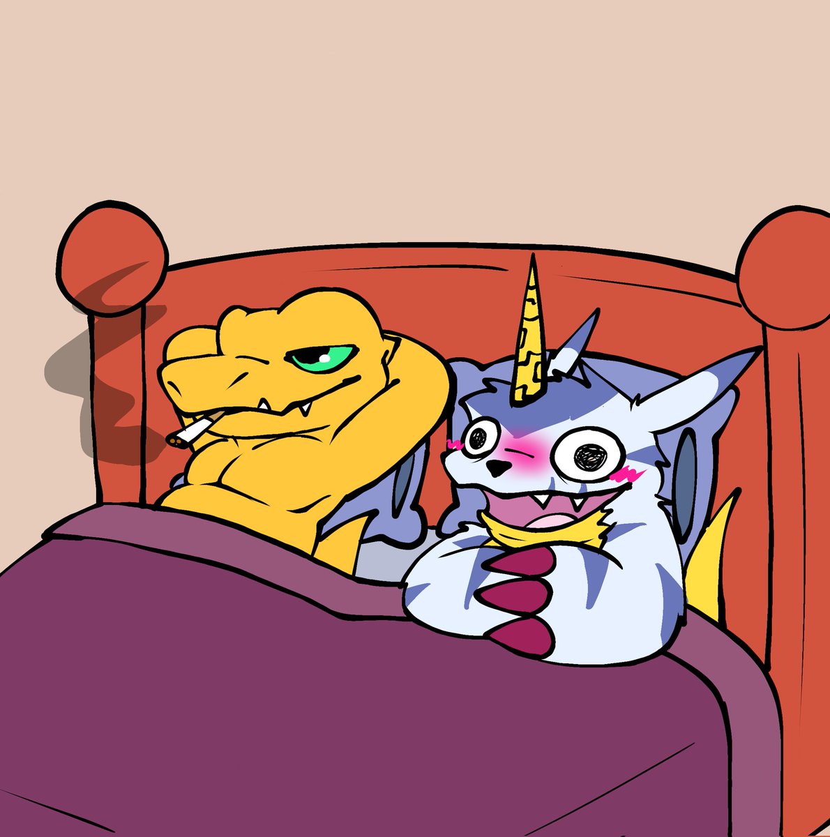 Agumon smoking a fag after smoking a fag