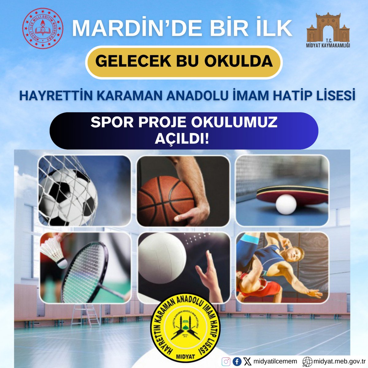 Hayrettin Karaman AİHL bünyesinde eğitim verecek Spor Proje Okulumuzun açılmasında desteklerini esirgemeyen Milli Eğitim Bakanımız Sayın Prof. Dr. <a href="/Yusuf__Tekin/">Yusuf Tekin</a>'e, Bakan Yardımcısı Sayın <a href="/yilmaznazif/">Nazif Yılmaz</a>'a, Valimiz Sayın <a href="/tuncay_akkoyun/">Tuncay Akkoyun</a>’a ve emeği geçen herkese teşekkür ediyoruz.