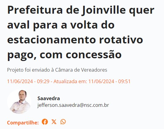 info_joinville's tweet photo. O que acham?

Prefeitura de Joinville quer aval para a volta do estacionamento rotativo pago, com concessão

https://t.co/lCVpe0cqMF https://t.co/afag9J3aes
