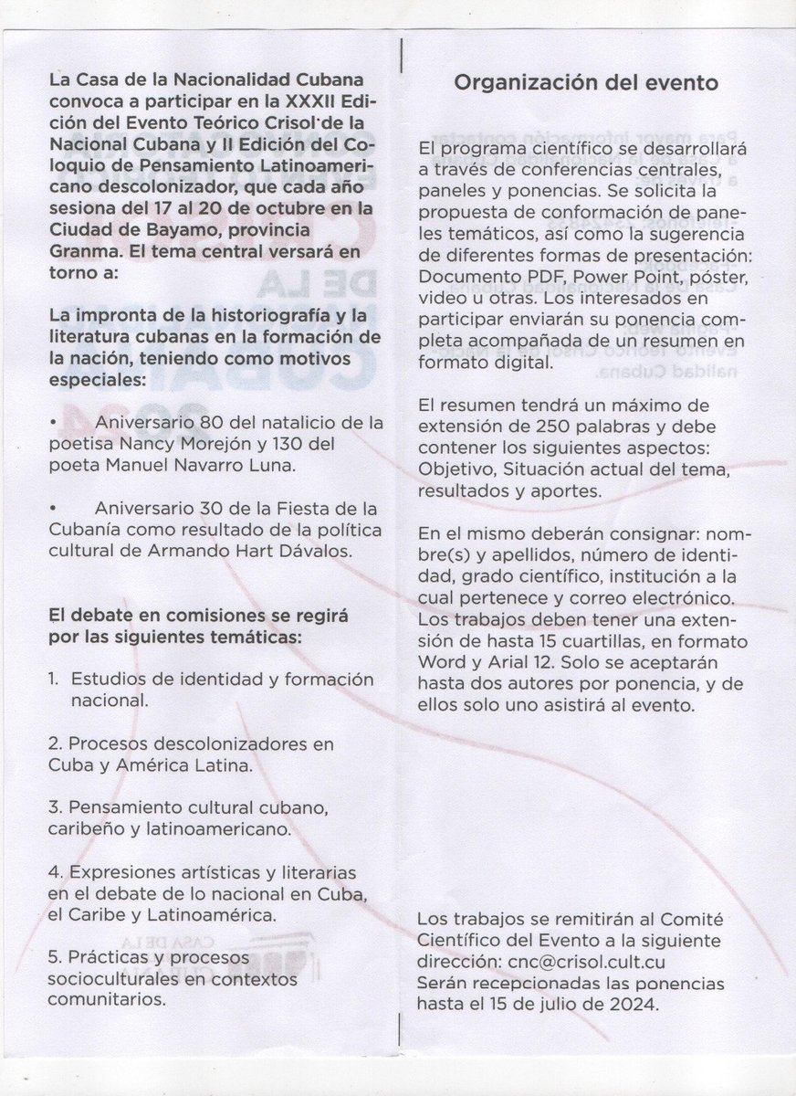 DirDGDyA's tweet photo. La Comisión Provincial de Memoria Histórica de #Granma convoca a participar en el Panel de #MemoriaHistórica del Evento Teórico Crisol de la Nacionalidad Cubana.
@citmacuba
@EdMartDiaz
@adianez_taboada
@SANTANACITMA
@IsbelVG
#Cubarchivos
#PatrimonioDocumental https://t.co/WYOLcDIzER