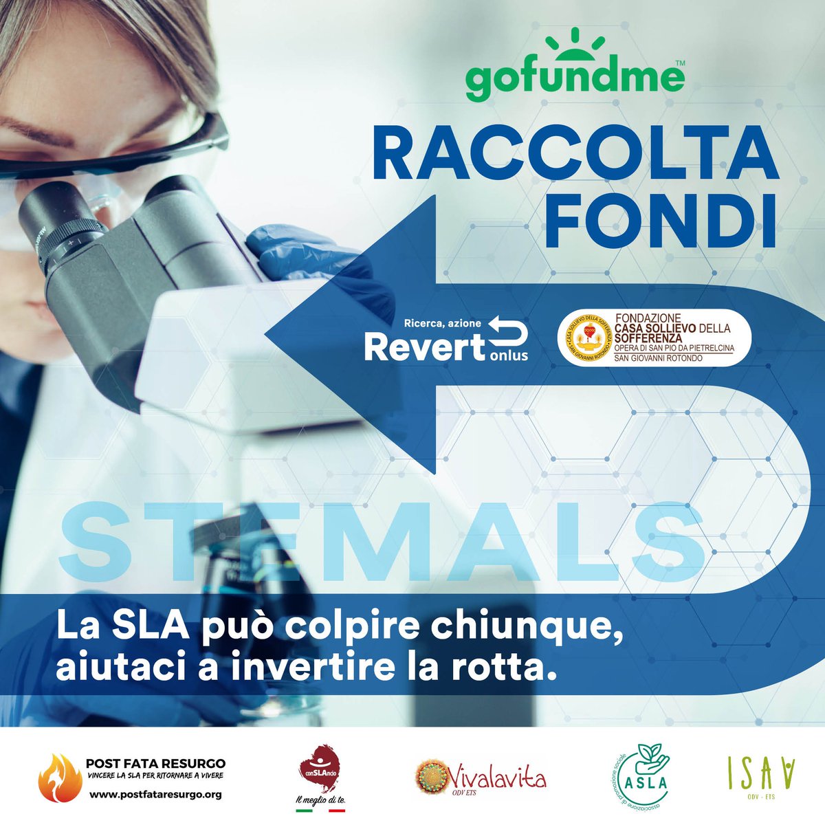🌎🧪🔬
Dona per #STEMALS - Sperimentazione di Fase 2 per la #SLA 

➡️gofund.me/13479962

Per <a href="/revertonlus/">Revert</a> in collaborazione con #conSLAncio, <a href="/Resurgo_MNDALS/">Post Fata Resurgo ETS</a>, <a href="/VivalaVitaODV/">Viva la Vita ODV ETS</a>, Assoc. ISAV e Assoc. ASLA. Grazie a tutti!