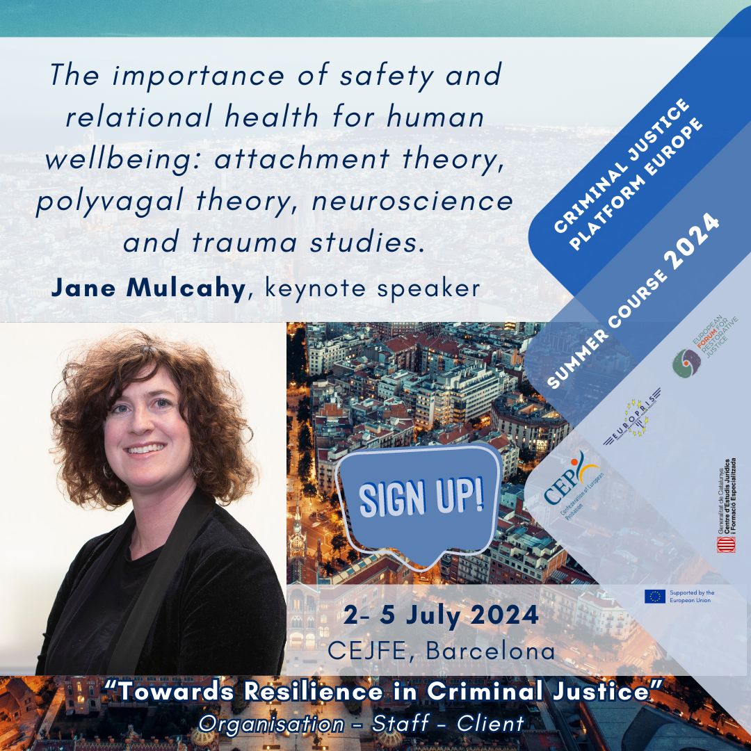 CEPprobation's tweet photo. --> REGISTRATION DEADLINE 17 JUNE 2024
Jane Mulcahy's presentation explores resilience, safety &amp; relational health in managing offending behaviour in children &amp; young people.
Learn more: https://t.co/nxEv9E9sJ9
📅 2-5 July 2024, Barcelona (@CEJFE) in collab with EuroPris &amp; @EFRJ https://t.co/bSQHeIfV36