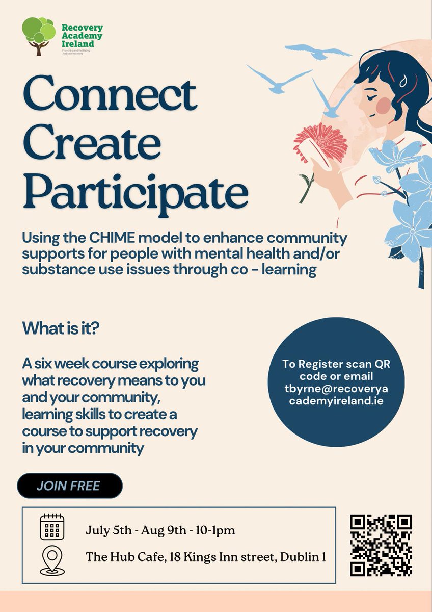 IreRecoveryAcad's tweet image. Join the Recovery Academy for the rollout of the next connect, create,  participate course starting Friday 5th July for 6 weeks.  #buildingrecoverycommunities #CHIME #CHIMER #emancipatoryeducation #Freirean #recoverycapital