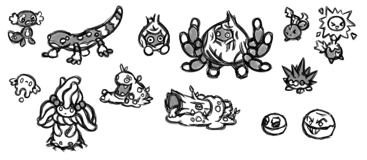 Endy30_'s tweet photo. Hi some doodles of self-made #fakemon https://t.co/KaWGOANcOE