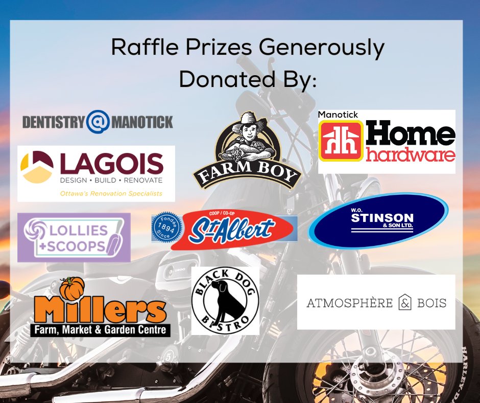 Thank you to the generous establishments who donated prizes to our Ride for ROSSS raffle!

The Ride for ROSSS is this Saturday! Buy your tickets for the ride and BBQ at the link:rb.gy/r46dvy