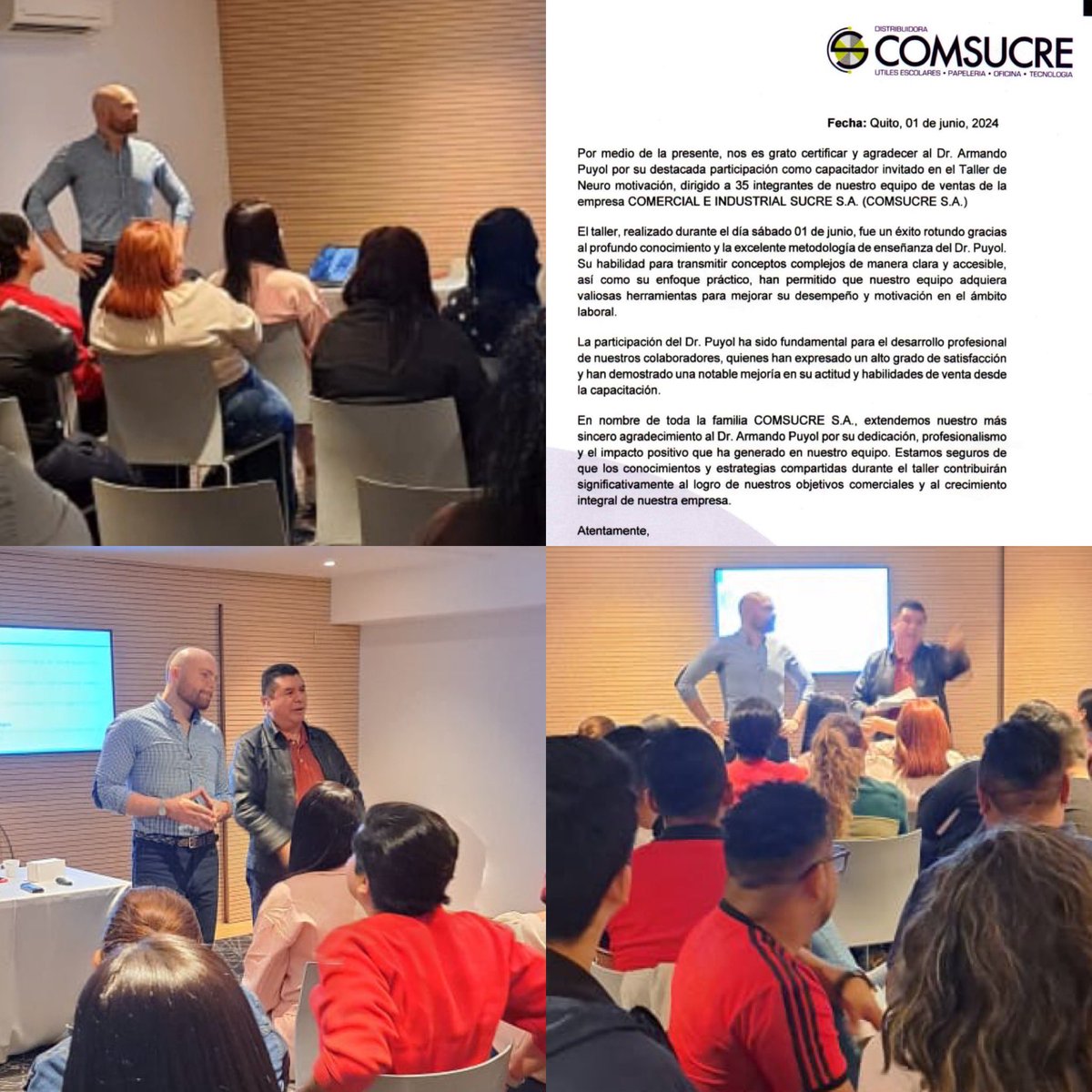 ardapu's tweet photo. Estoy muy contento de haber podido contribuir al desarrollo de las habilidades al equipo comercial para alcanzar nuevos niveles de #éxito. Gracias de nuevo a todos por su cálida bienvenida y su compromiso con la #excelencia.
#Capacitación #Coach #Neuroventas #Motivación https://t.co/5dqs7p4ed4