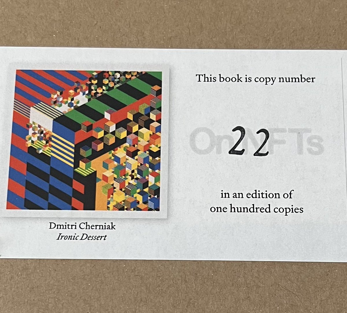 Just got my hands on copy 22/100 of Ironic Desert by <a href="/dmitricherniak/">Dmitri Cherniak</a>, along with a book and sculpture from <a href="/TASCHEN/">TASCHEN</a> showcased at NFT Paris! 

Excited doesn't even cover it!